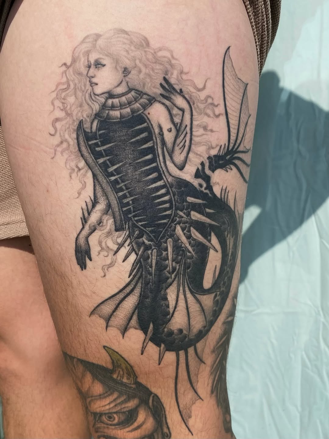 Tattoo by @meluusiine — black_and_grey, dark_realism
