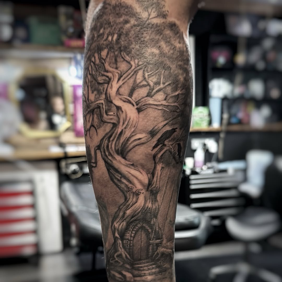 Tattoo by @emmarainetattoo — realism, black_and_grey
