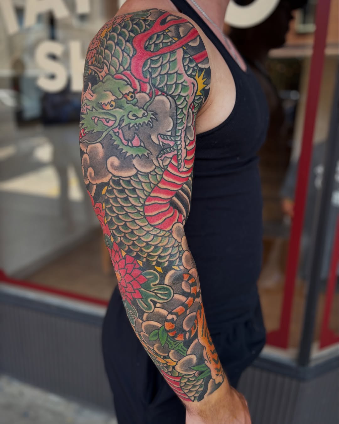 Tattoo by @jeffslacktattoo โ japanese_irezumi, black_and_grey