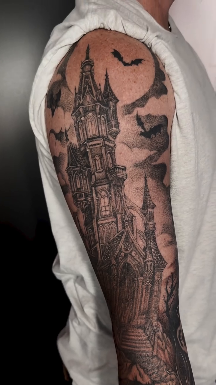 Tattoo by @caitlynntattoos โ black_and_grey, dark_realism