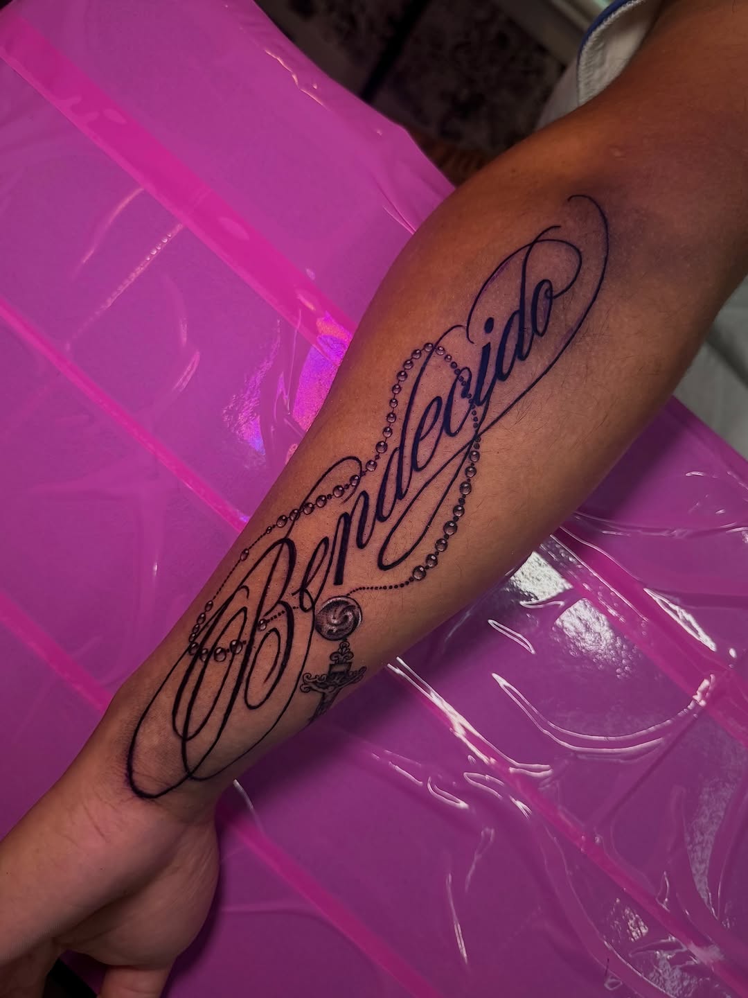 Tattoo by @monet_inks — lettering_script, chicano