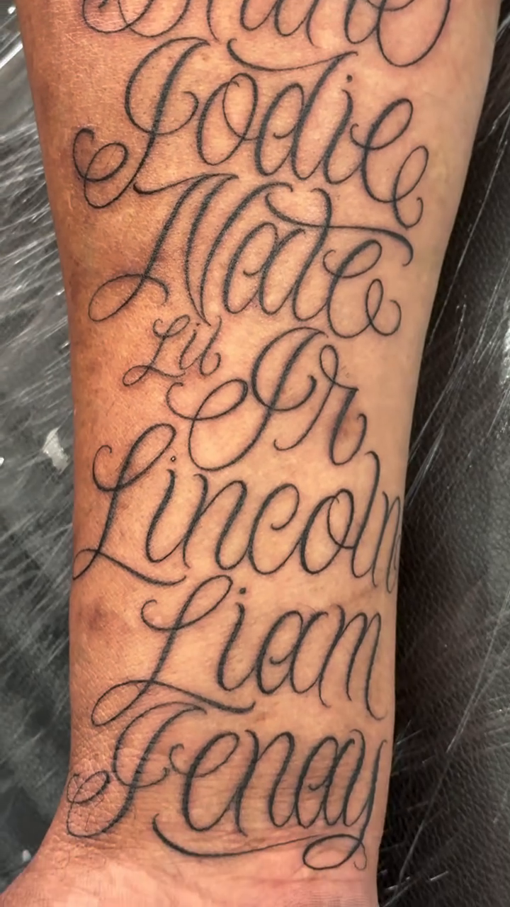 Tattoo by @dl_ta2s — lettering_script, chicano