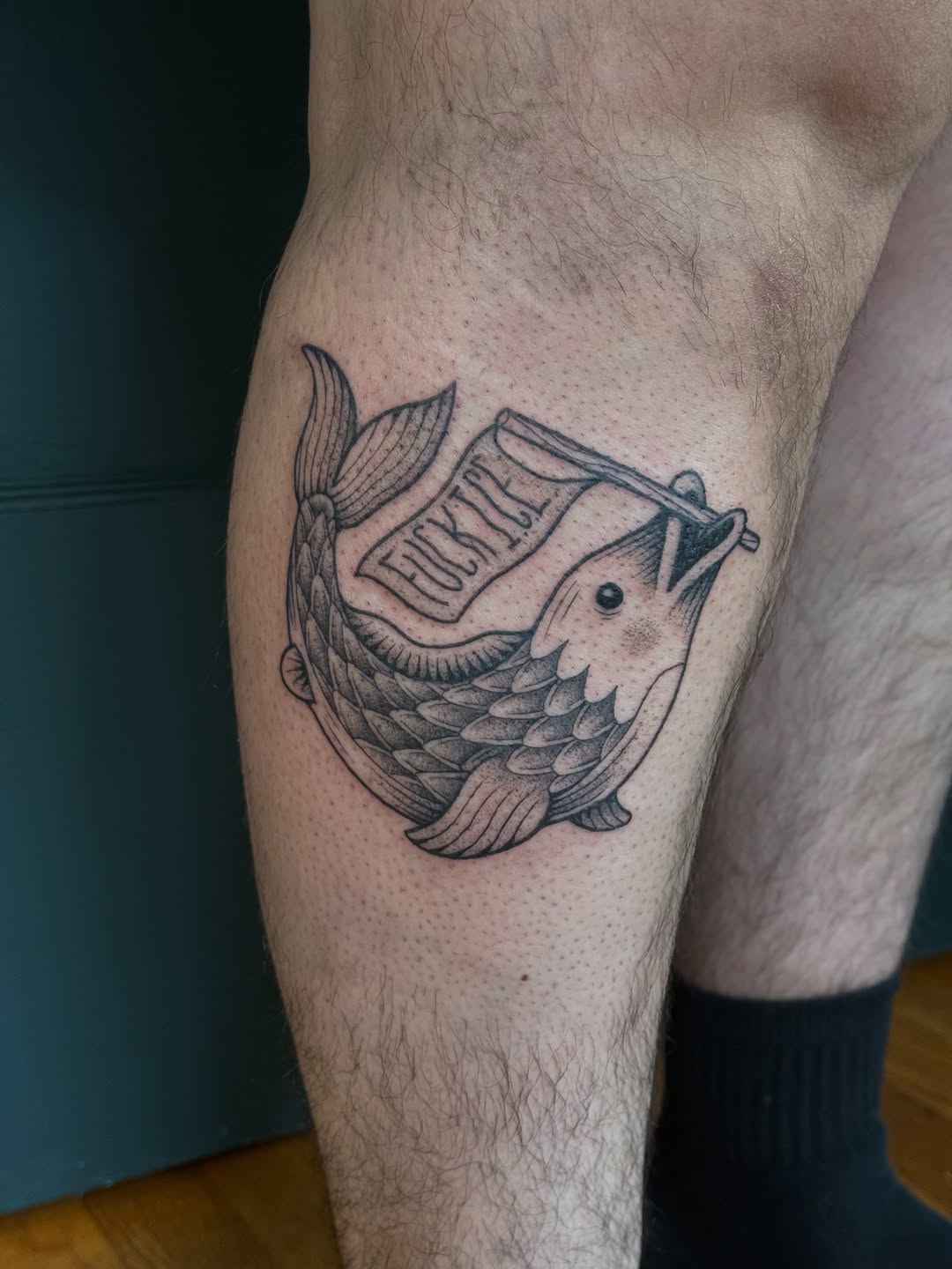 Tattoo by @pdv — black_and_grey, lettering_script