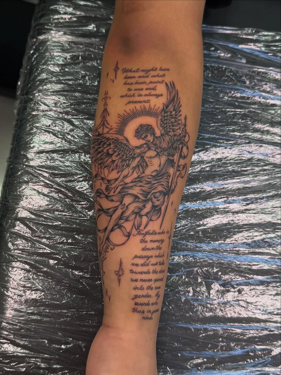 Tattoo by @tattooer_haylie — lettering_script, black_and_grey