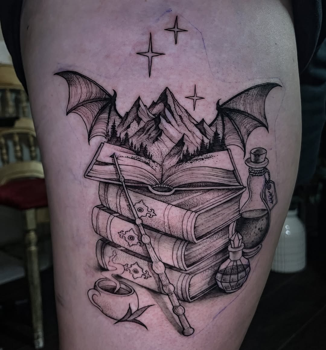 Tattoo by @eno93 — illustrative, dotwork