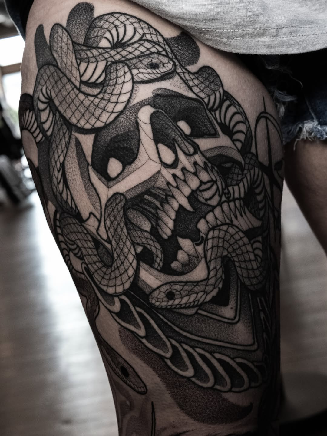 Tattoo by @deadcrown_ — black_and_grey, dotwork
