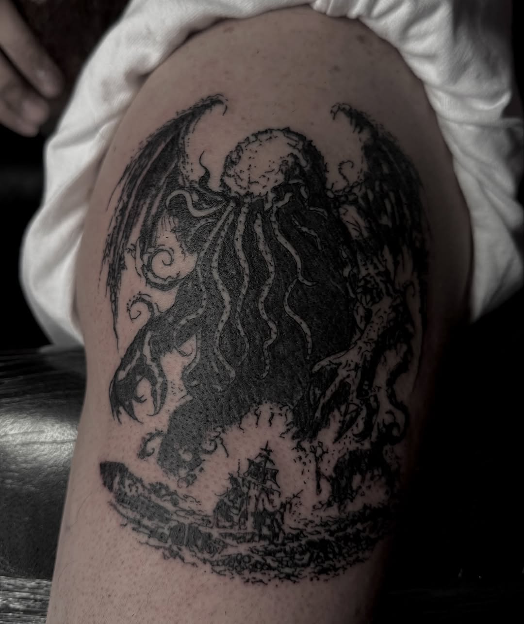 Tattoo by @jordystrange — blackwork, dark_realism