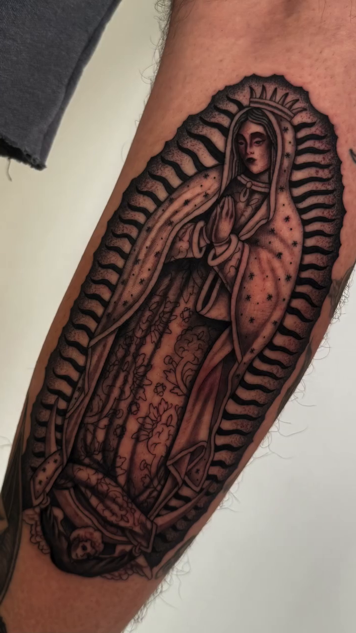 Tattoo by @tannerminocktattoos — chicano, black_and_grey
