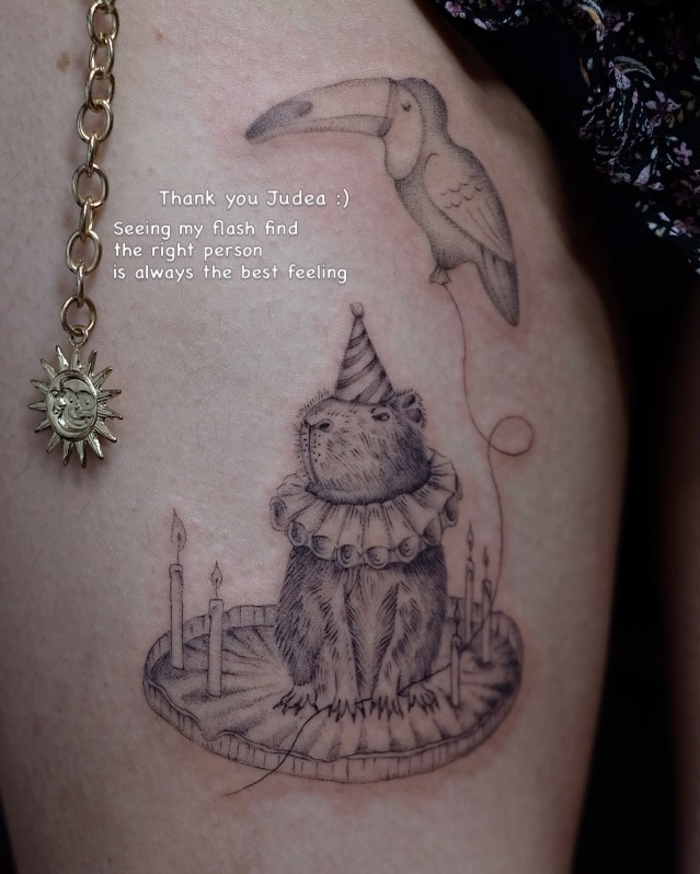 Tattoo by @sunpersimmon.tattoo — black_and_grey, illustrative