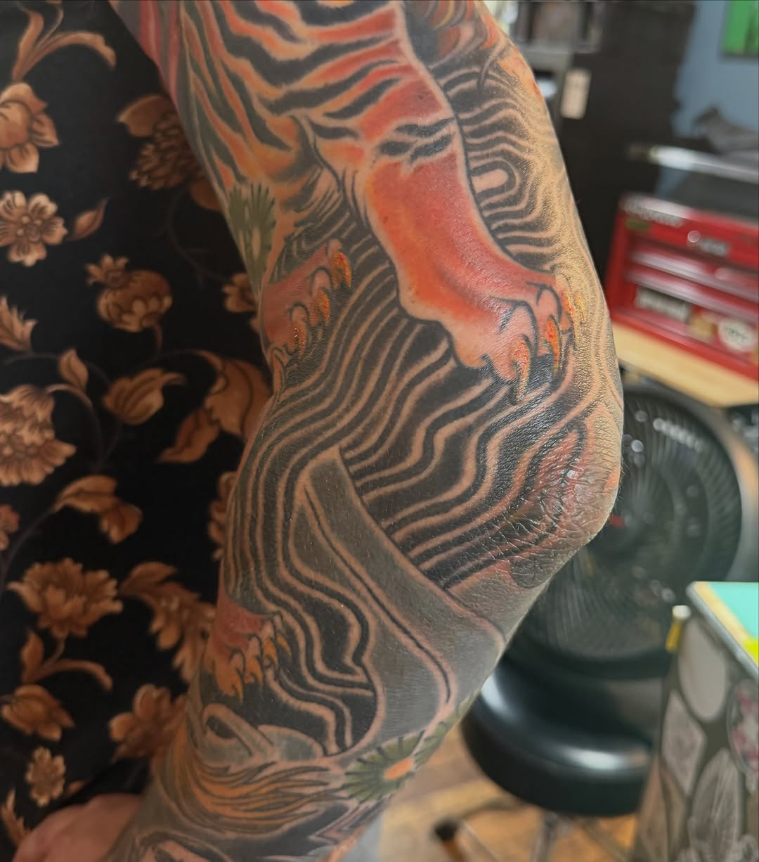 Tattoo by @cyborgbrains — japanese_irezumi, black_and_grey