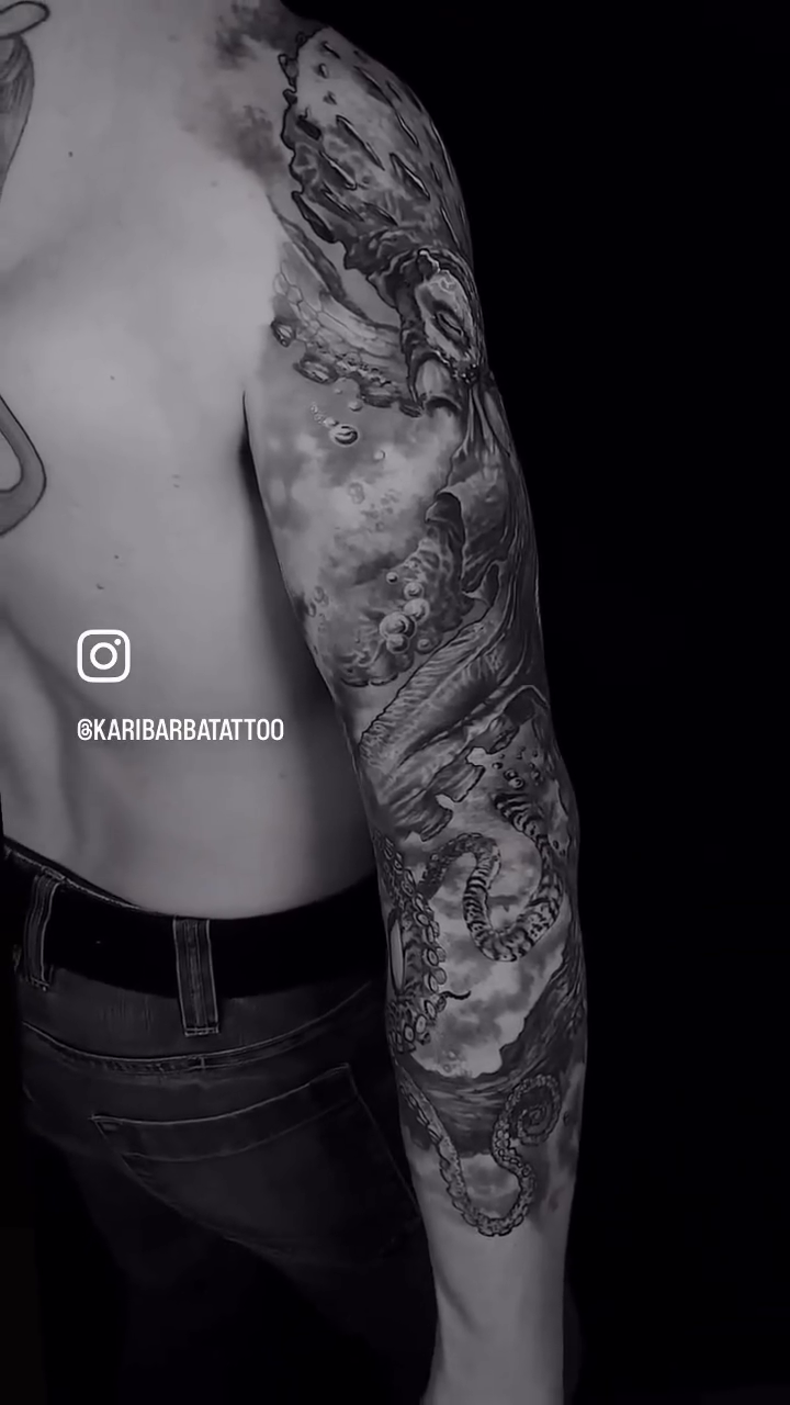 Tattoo by @karibarbatattoo — realism, black_and_grey