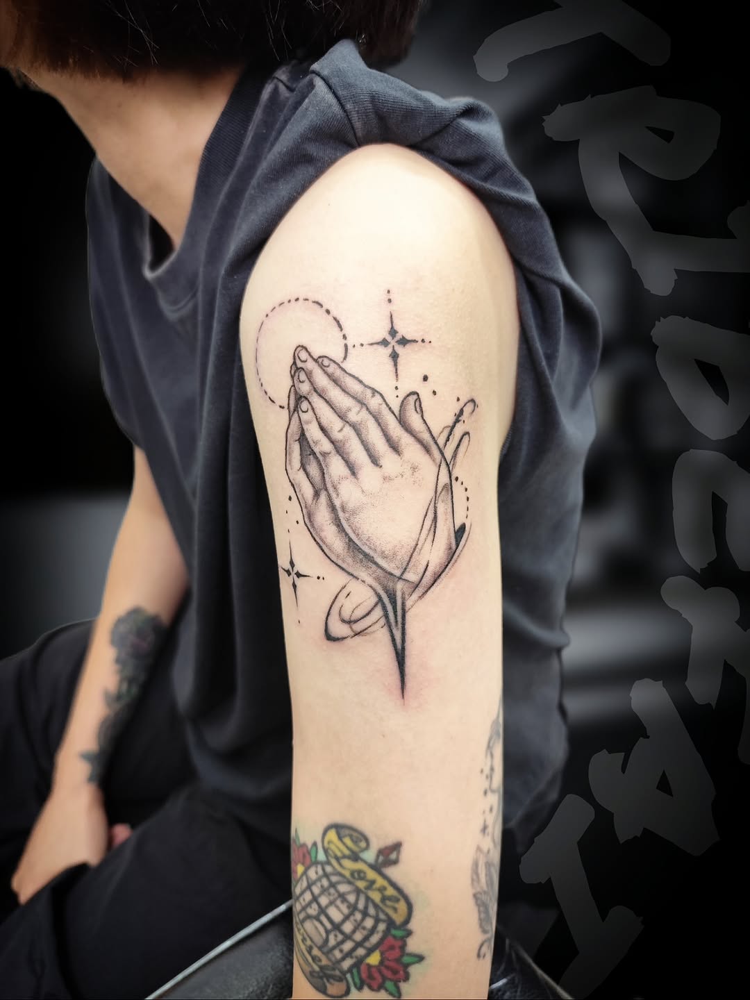 Tattoo by @tribe_tattoo — black_and_grey, dotwork