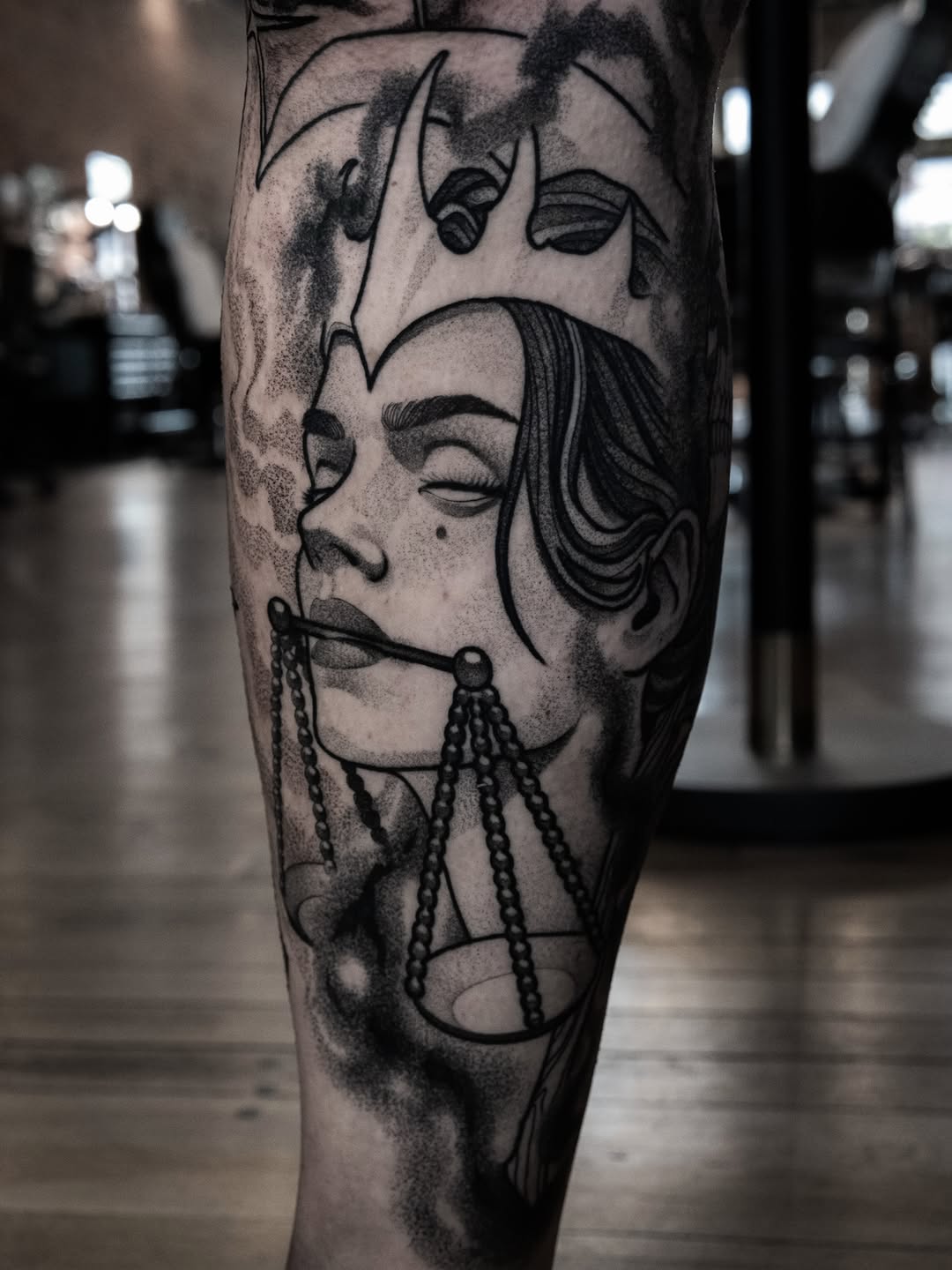 Tattoo by @deadcrown_ — black_and_grey, dotwork