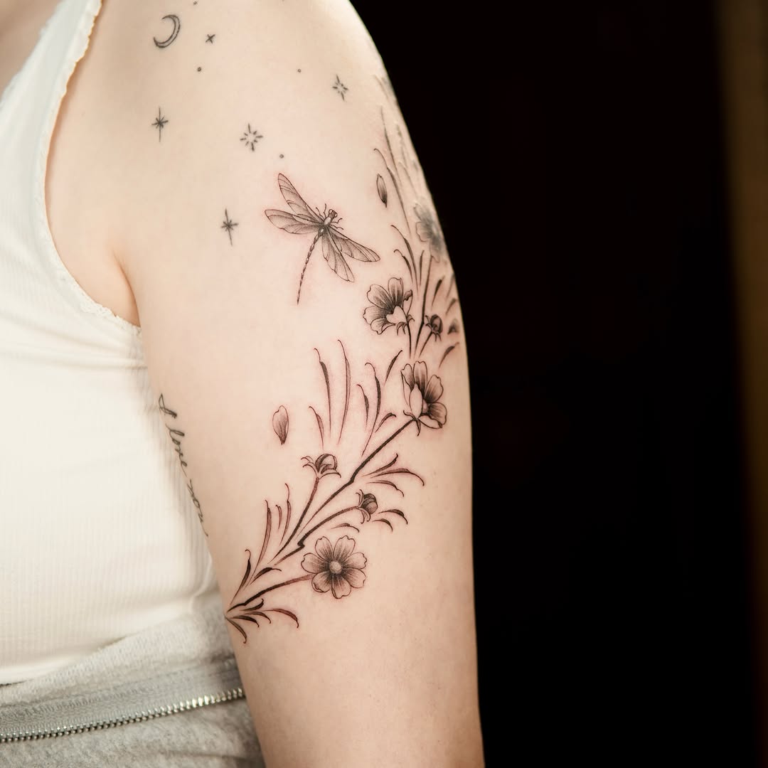 Tattoo by @chanchan.tatts — fine_line, black_and_grey