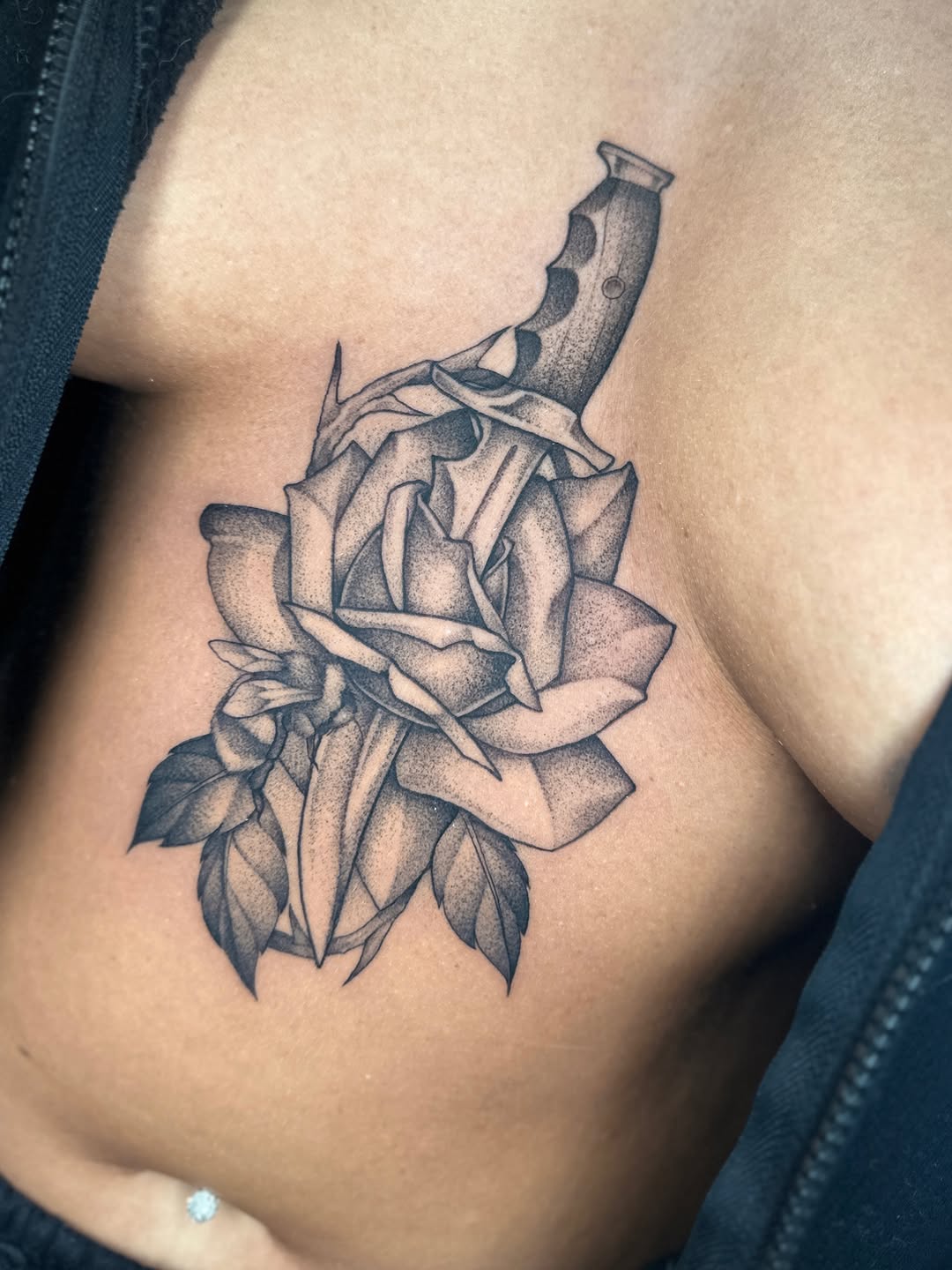 Tattoo by @grimmyweep — dotwork, black_and_grey