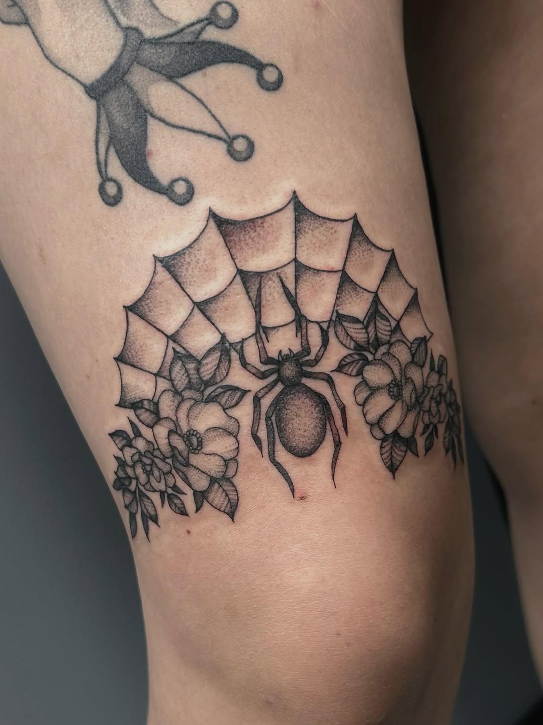 Tattoo by @shroomgrrrl — dotwork, black_and_grey