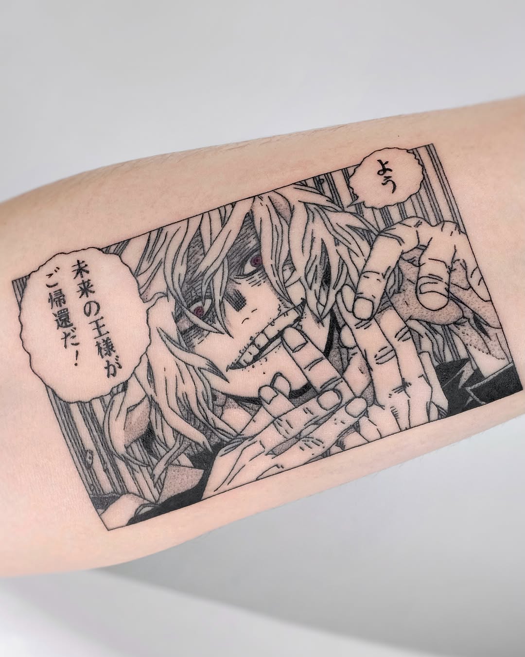 Tattoo by @rika.loli.lady — anime, black_and_grey