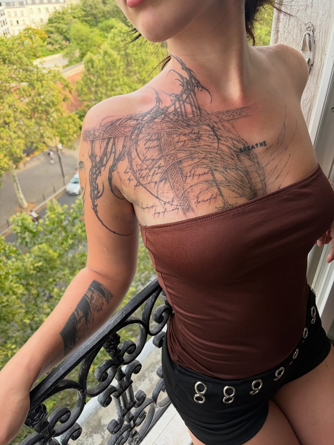 Tattoo by @hesperine.ttt — blackwork, lettering_script