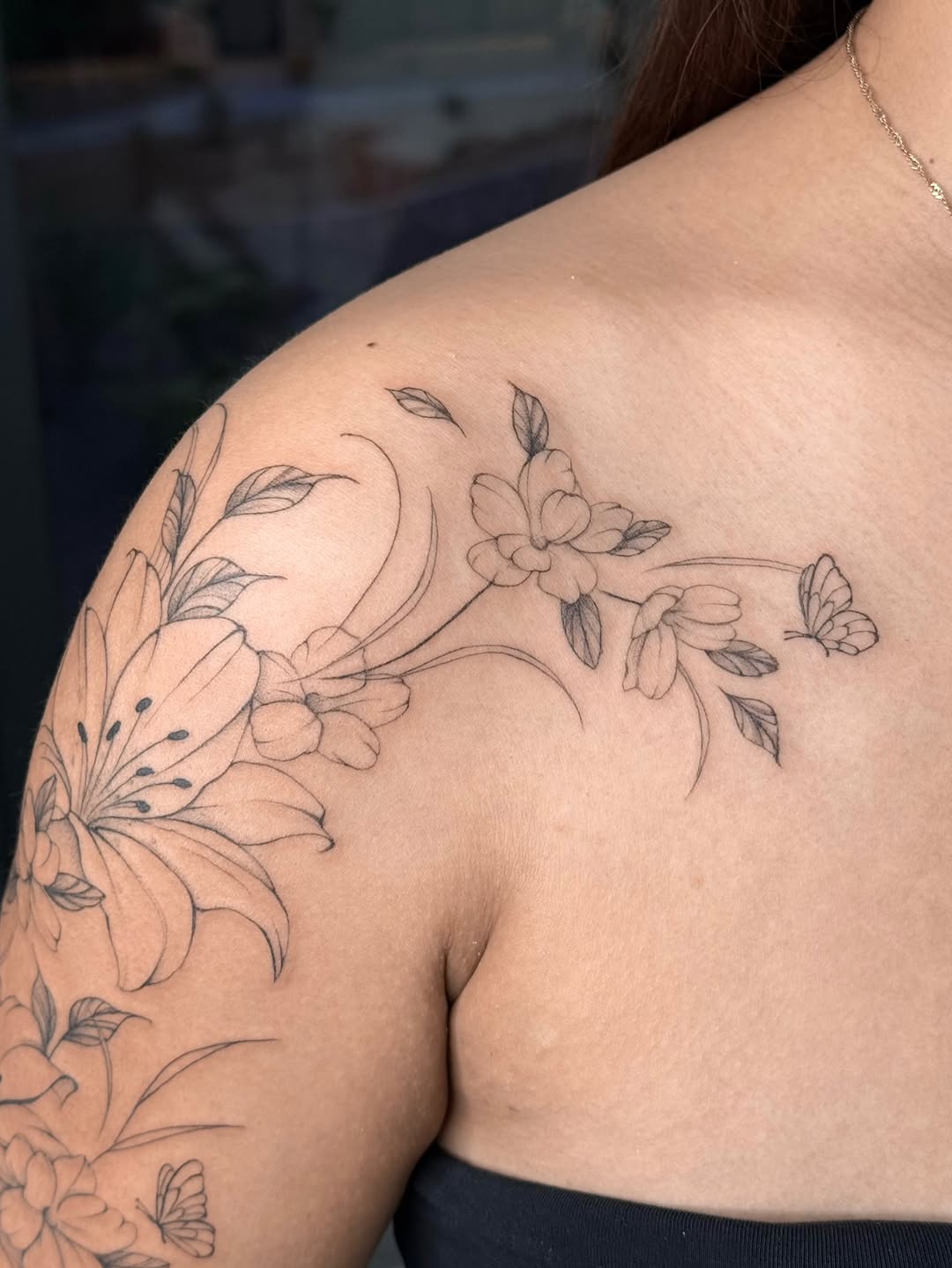 Tattoo by @pomaikai.artistry — fine_line, black_and_grey
