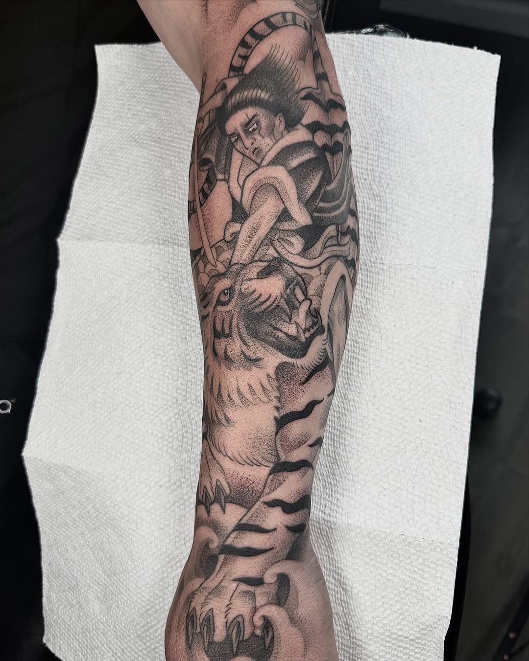 Tattoo by @milesromerotattoos — japanese_irezumi, black_and_grey