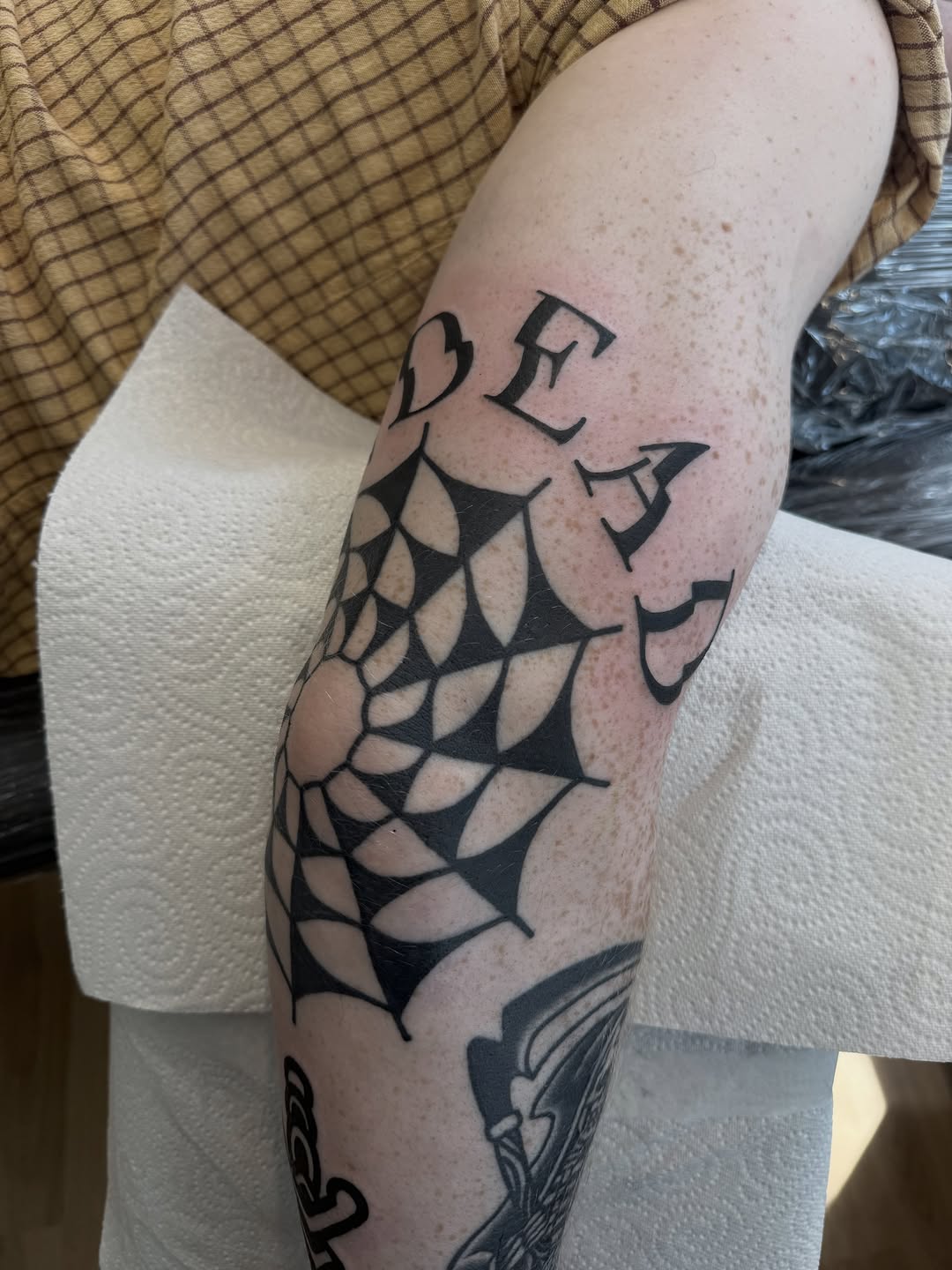 Tattoo by @staygoodtom — blackwork, lettering_script