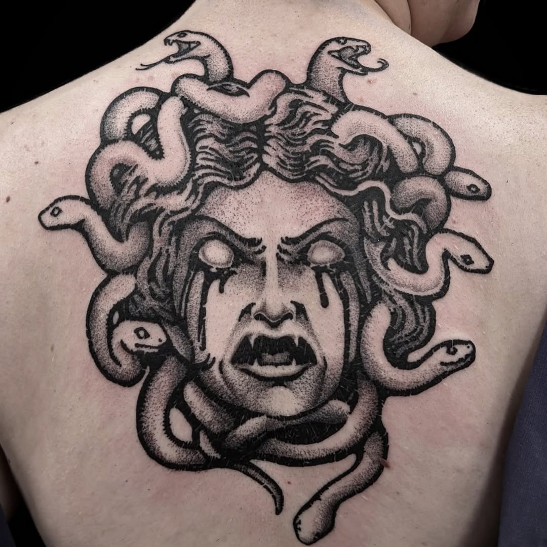 Tattoo by @shiver_beams — black_and_grey, dotwork