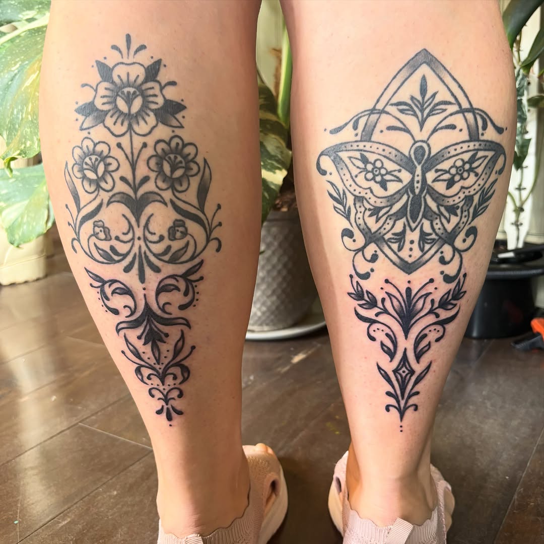 Tattoo by @threeofdaggers — ornamental, black_and_grey