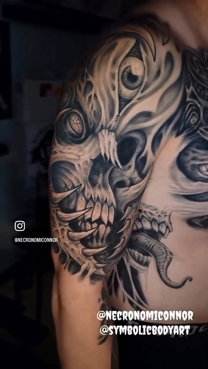 Tattoo by @necronomiconnor — dark_realism, black_and_grey