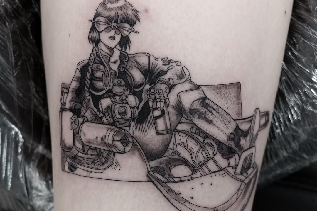 Tattoo by @godlikeadog โ anime, black_and_grey