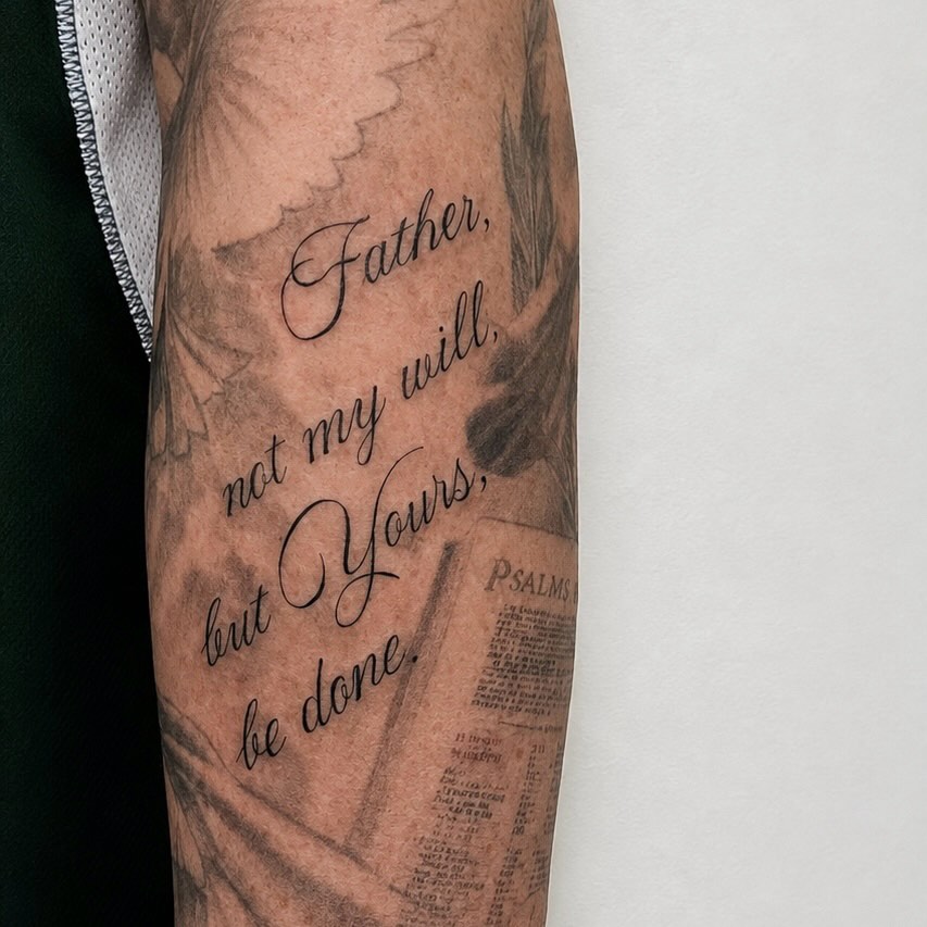 Tattoo by @jonny_elliott_phx — lettering_script, black_and_grey