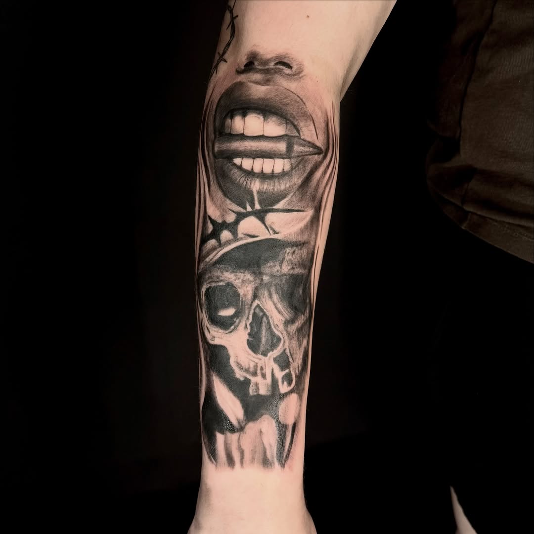 Tattoo by @_mel.art.tattoo โ realism, black_and_grey