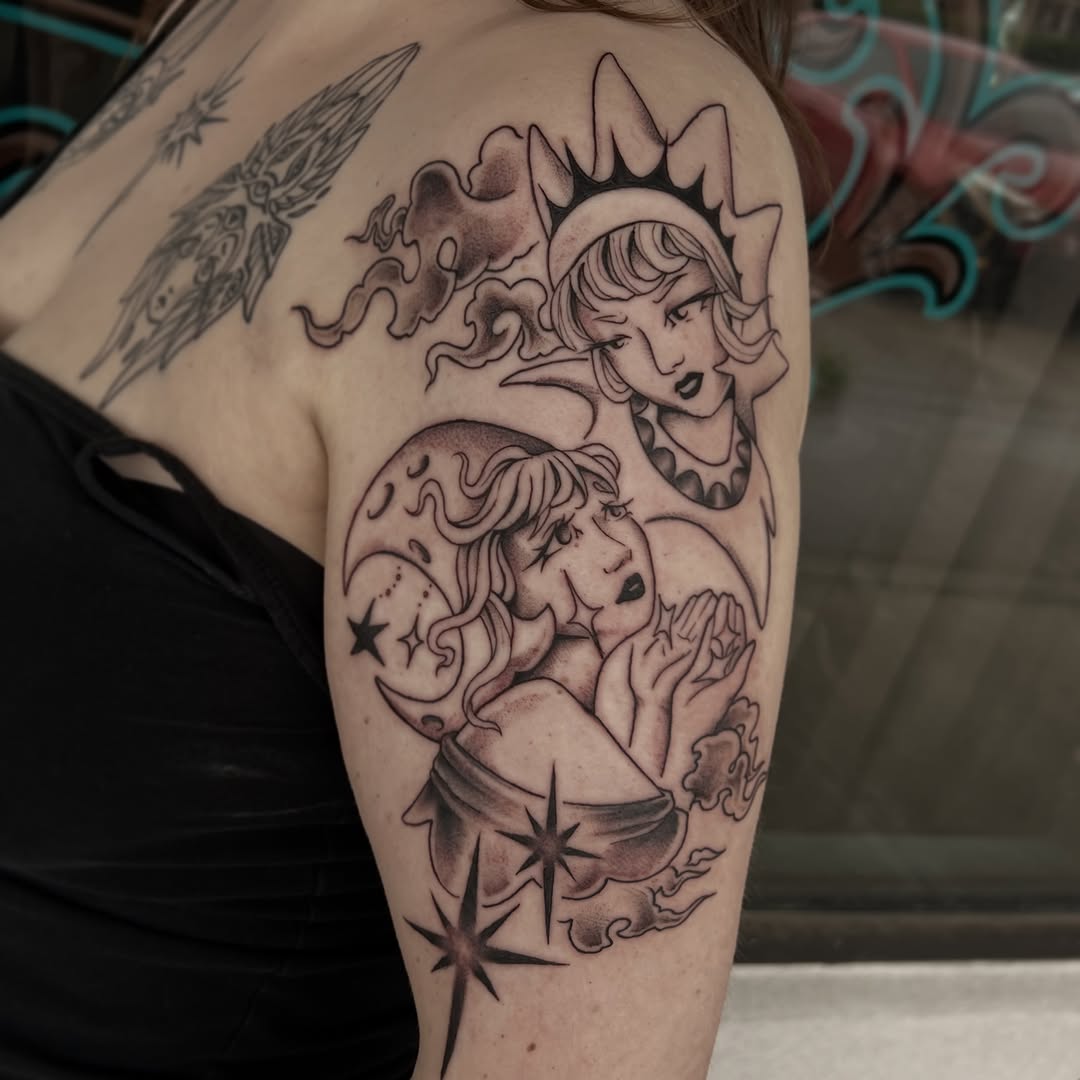 Tattoo by @calliecattats — neo_traditional, black_and_grey