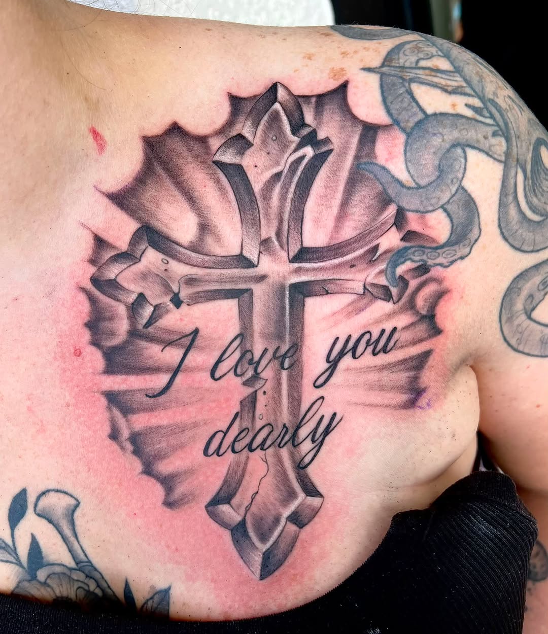 Tattoo by @souper.mario_ — black_and_grey, lettering_script