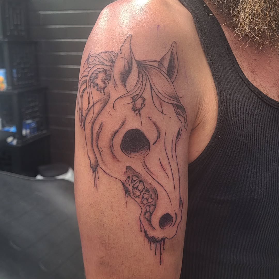 Tattoo by @lariendragon — black_and_grey, dark_realism