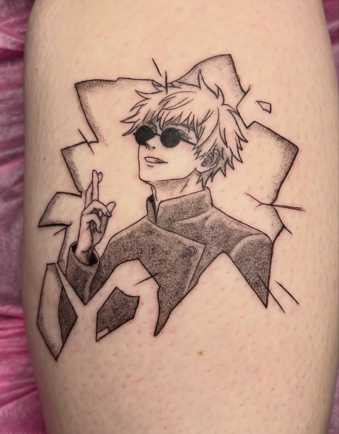 Tattoo by @vivala_goldfish — anime, dotwork