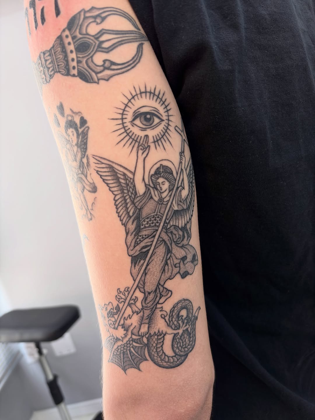 Tattoo by @naganumatattoo — black_and_grey, chicano