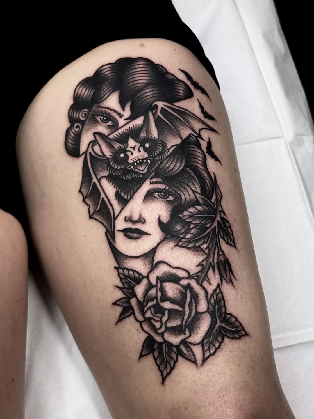 Tattoo by @travstattoos — american_traditional, black_and_grey