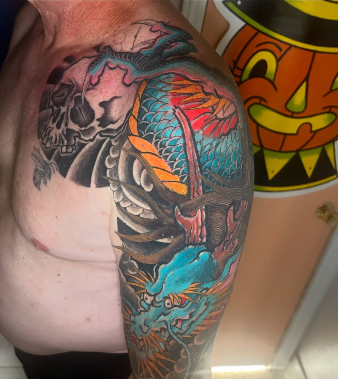 Tattoo by @jesuscheekstattoos โ japanese_irezumi, black_and_grey