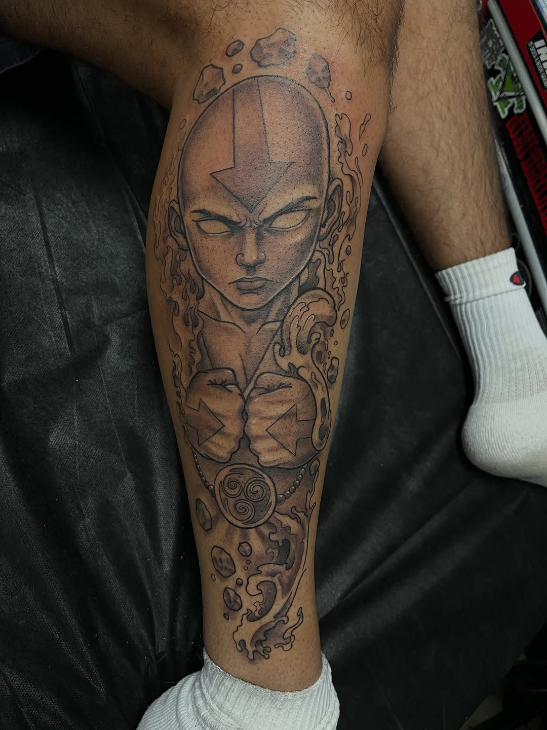 Tattoo by @dtat2christ — anime, black_and_grey