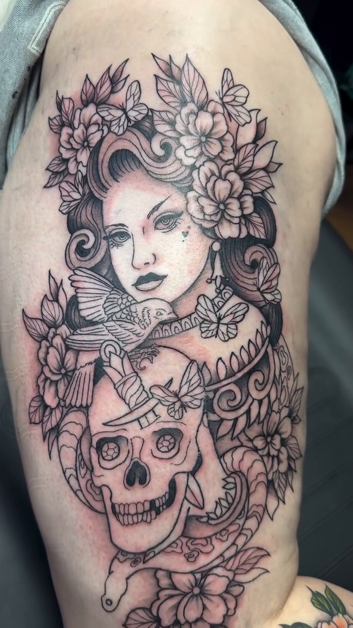 Tattoo by @lindseybendsey โ neo_traditional, black_and_grey