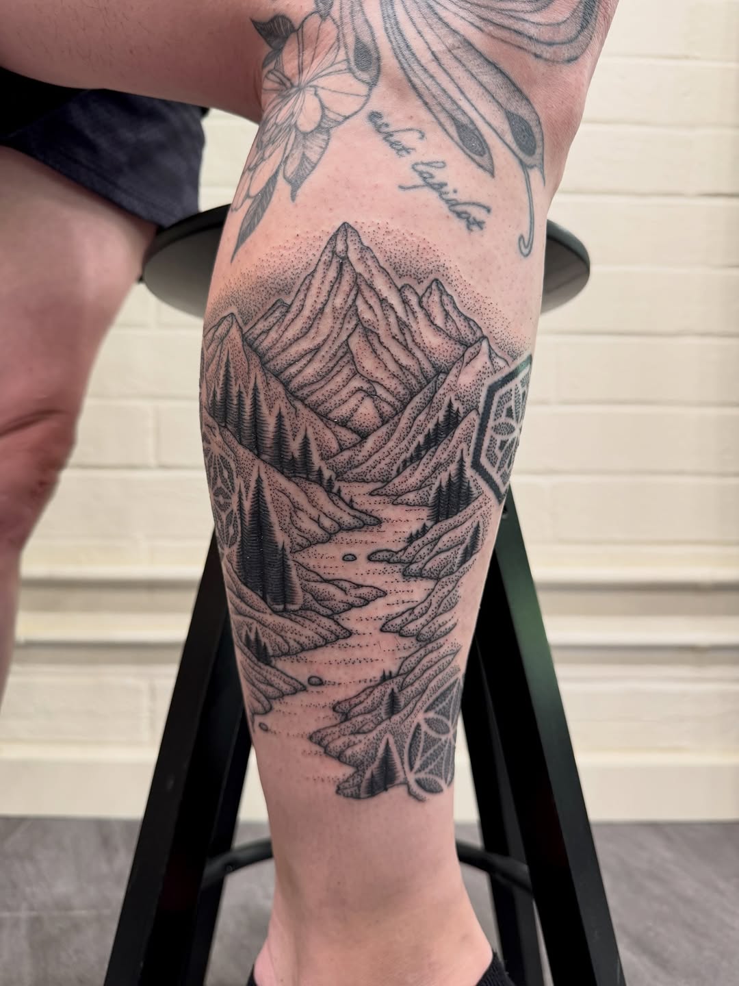 Tattoo by @shakuto_tattoos — dotwork, black_and_grey