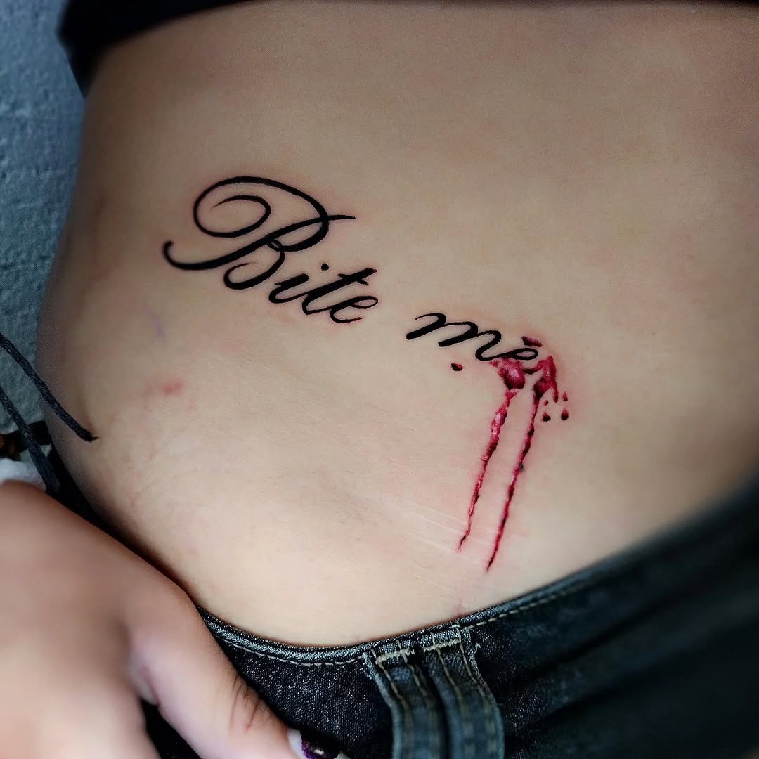 Tattoo by @chicom4l — lettering_script, black_and_grey