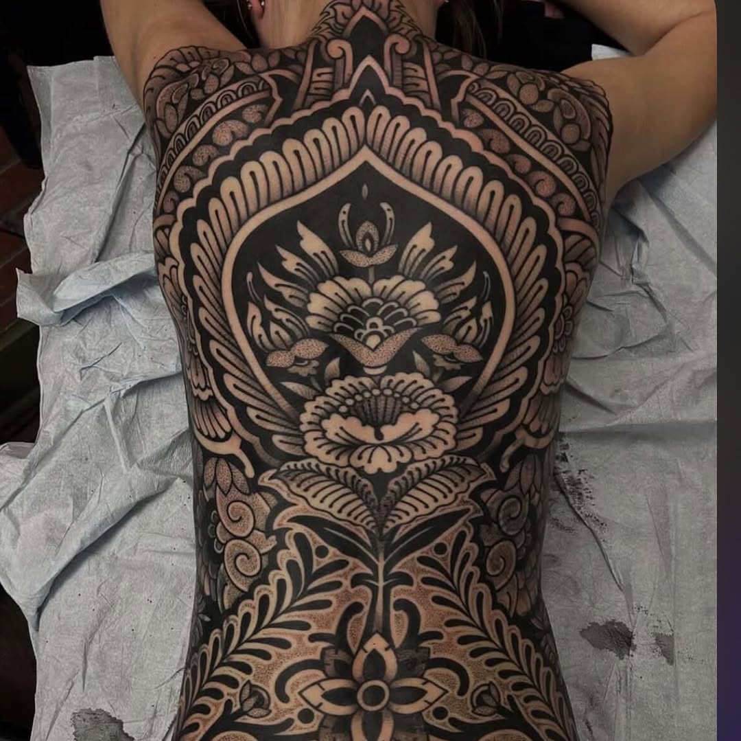 Tattoo by @patmosertattoos — blackwork, ornamental
