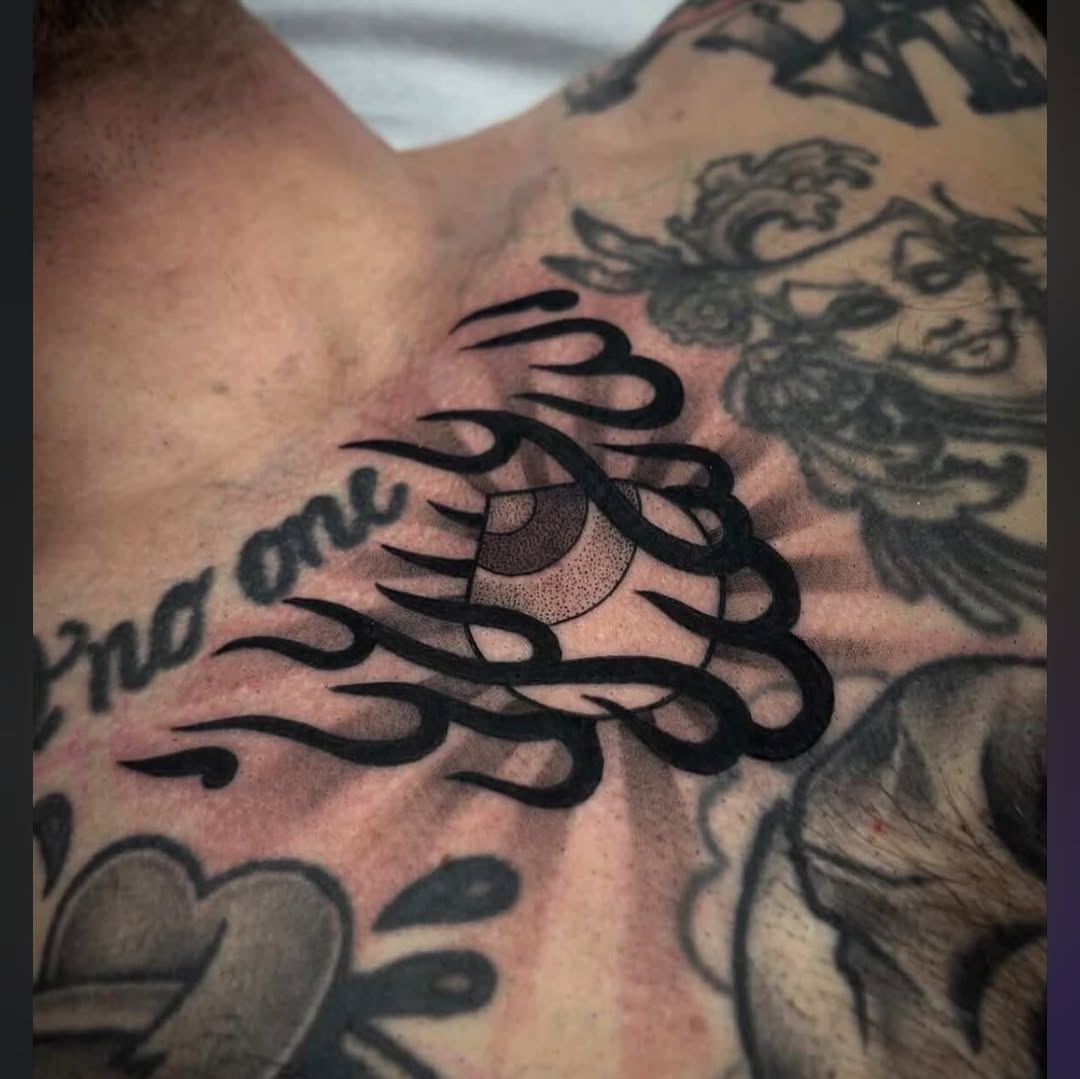 Tattoo by @patmosertattoos — blackwork, dotwork