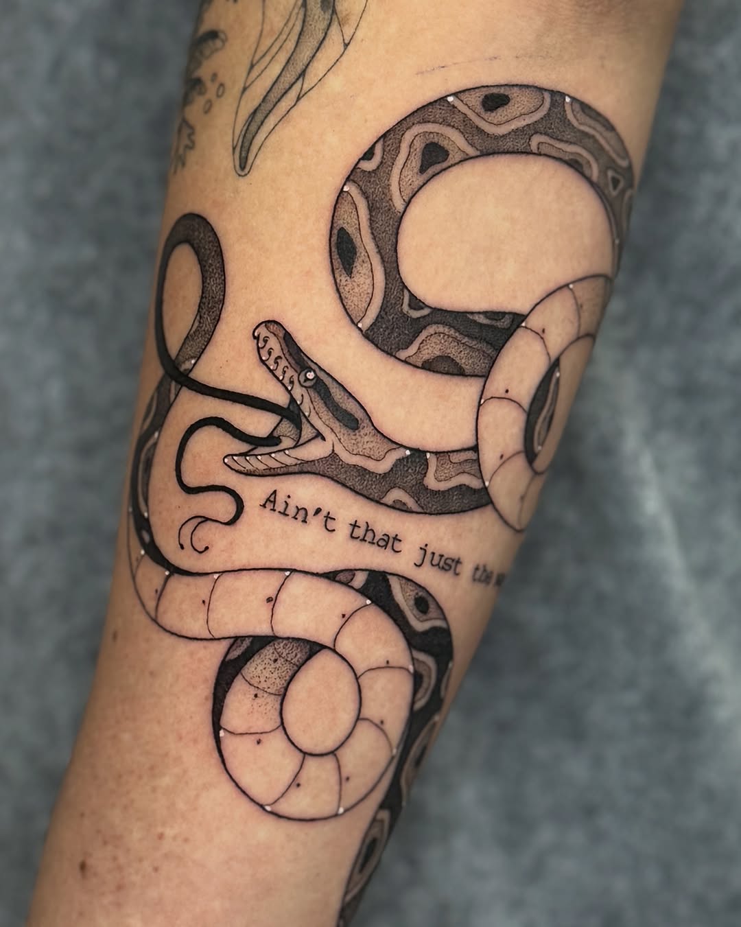 Tattoo by @deerbatstats — black_and_grey, lettering_script