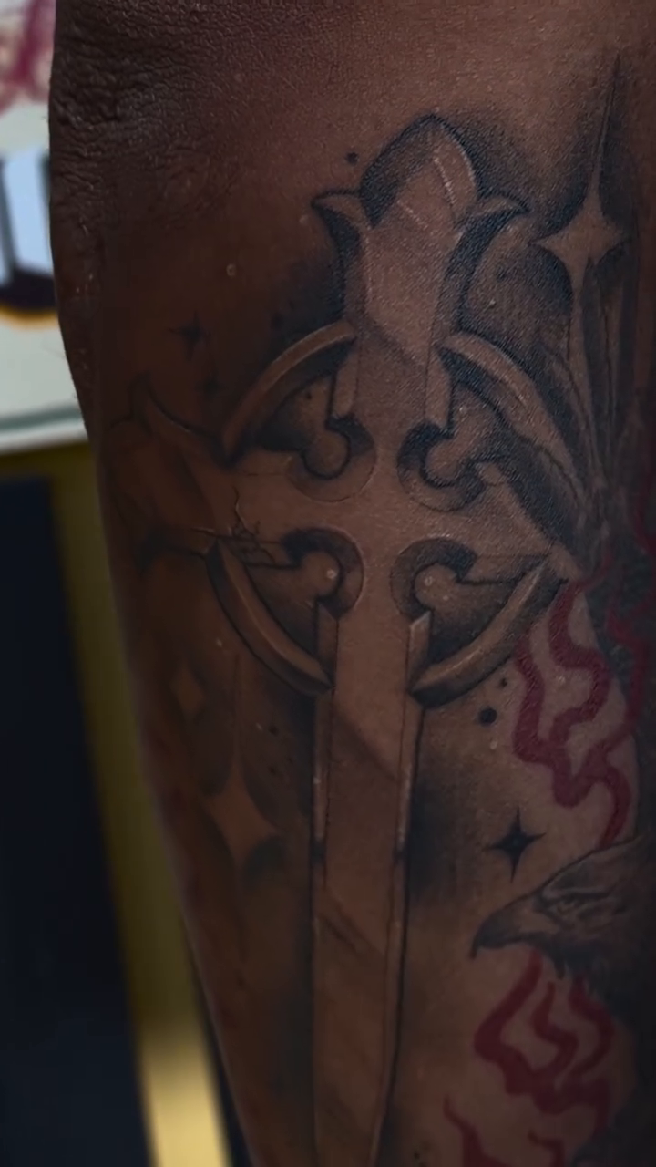 Tattoo by @ragingmaddie — black_and_grey, dark_realism