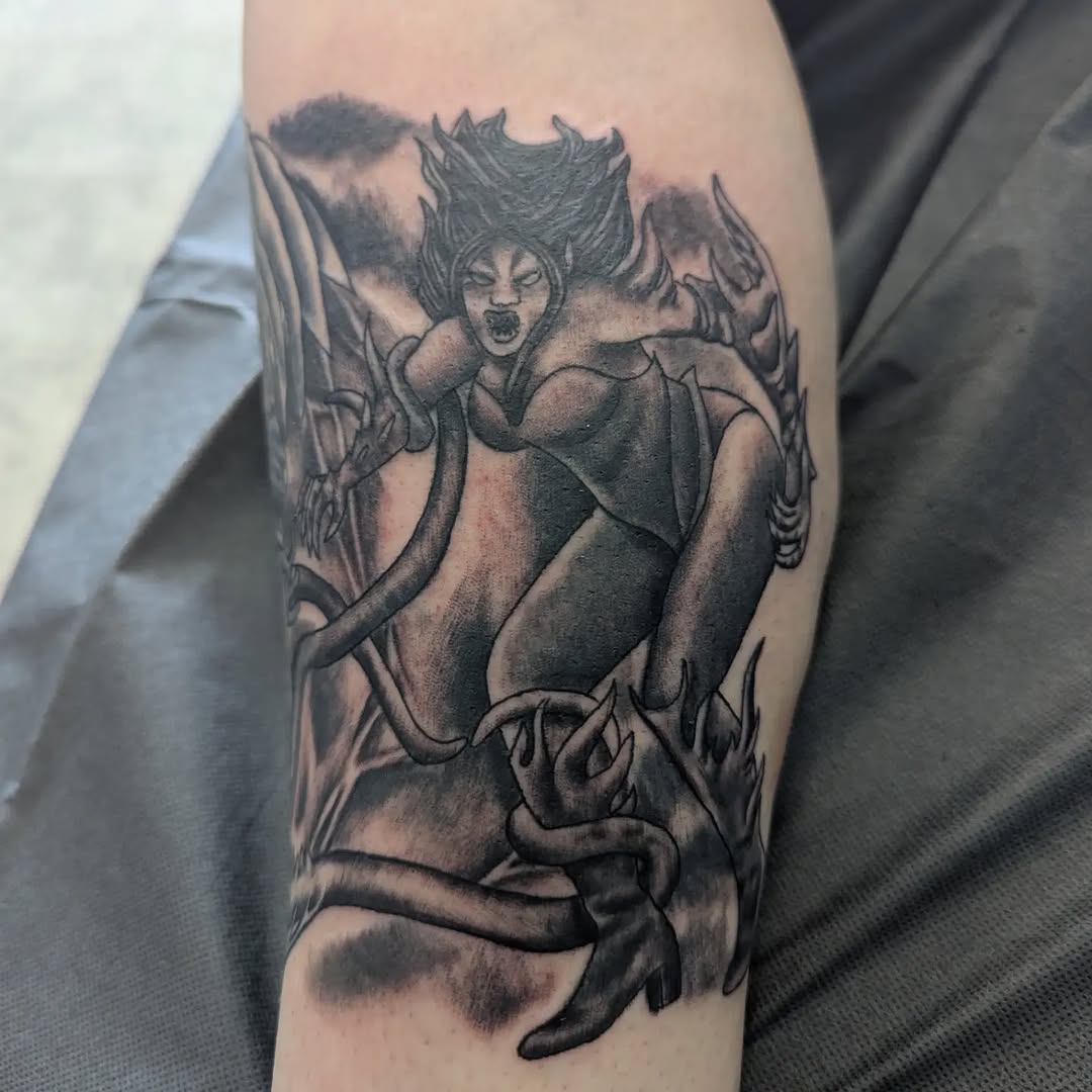 Tattoo by @permanentpicturestattoo — dark_realism, black_and_grey