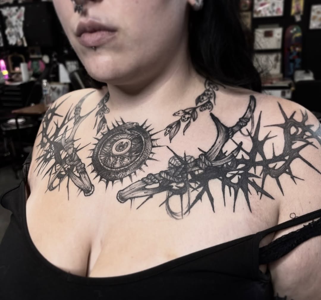 Tattoo by @rottenronnietattoos — blackwork, dark_realism