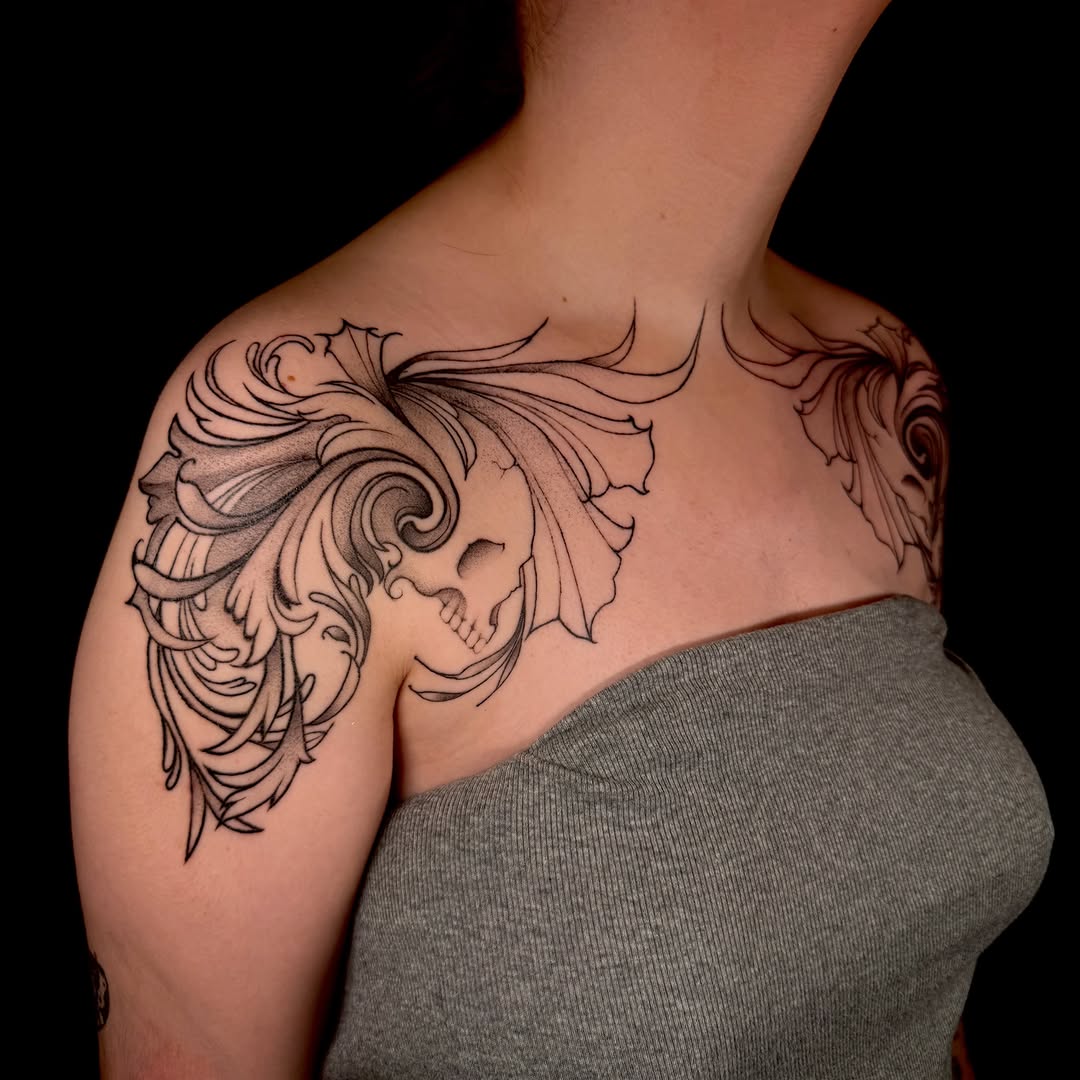 Tattoo by @vampirink.squid โ black_and_grey, ornamental