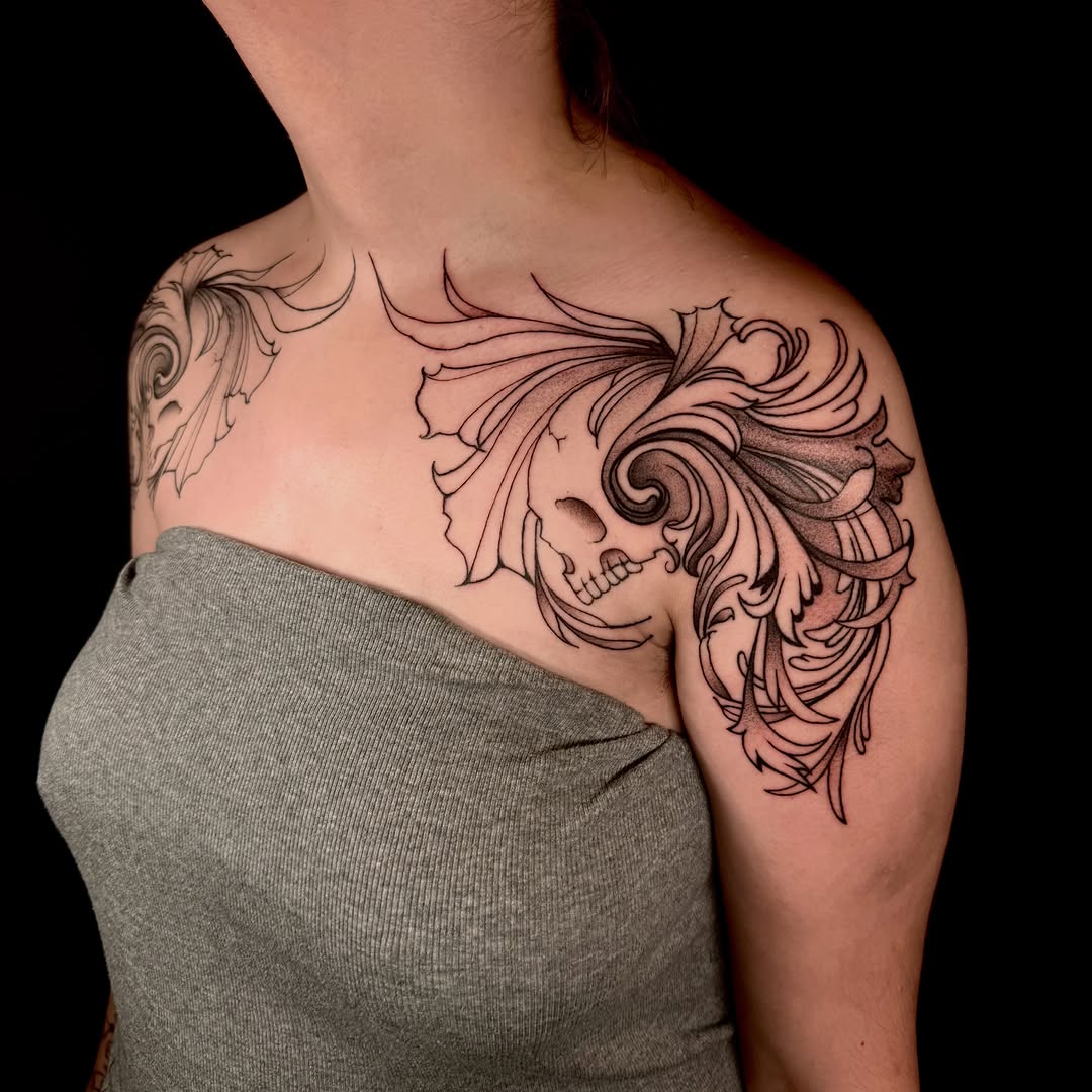 Tattoo by @vampirink.squid โ black_and_grey, ornamental